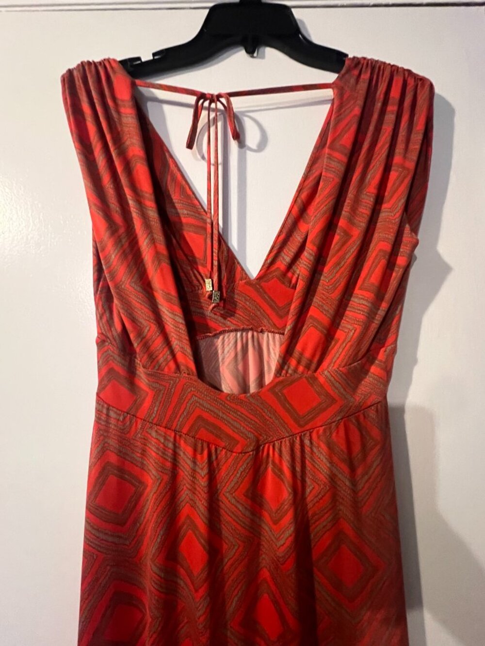 Vintage Veronica M Red Geo Print Maxi Dress Size S - Picture 4 of 5